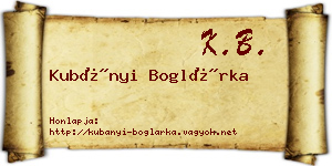 Kubányi Boglárka névjegykártya
